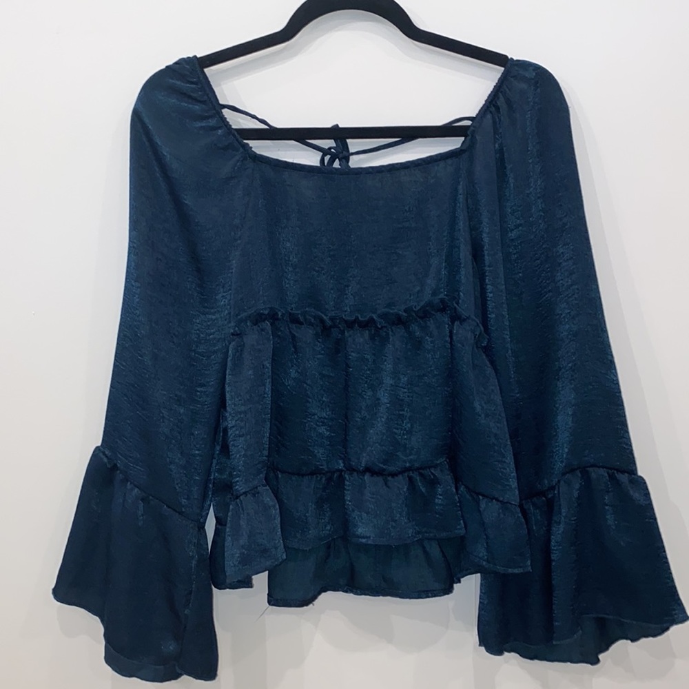 Peach Love California Dark Hunter Green Swing Blouse with Bell Sleeves